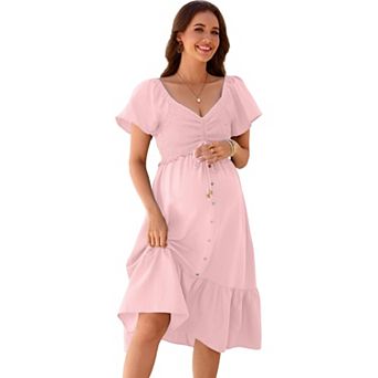 Women's Maternity V-Neck Flutter Sleeve Smocked Ruffle Hem Midi Dress