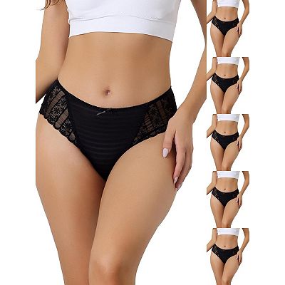 6 Packs Women's Lace Panties Mid-Waist Full Coverage Stretchy