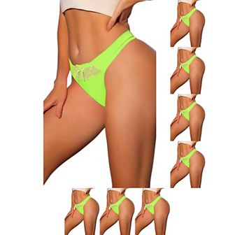 8 Packs Women's Low-Rised Satin Bikini Panties Elastic Lace Waist Thongs Underwear