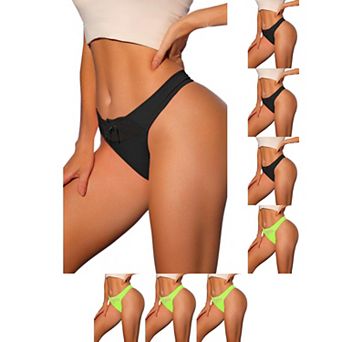 8 Packs Women's Low-Rised Satin Bikini Panties Elastic Lace Waist Thongs Underwear