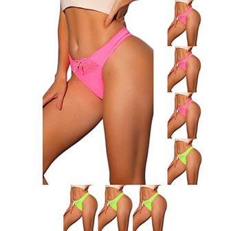 8 Packs Women's Low-Rised Satin Bikini Panties Elastic Lace Waist Thongs Underwear