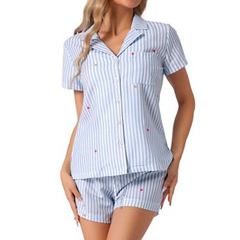Women's Pajamas Set Short Sleeve Sleepwear Button Up Top and Shorts Loungewear 2 pc Pjs