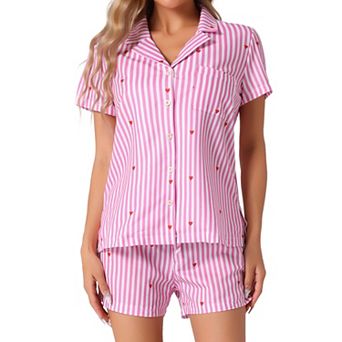 Women's Pajamas Set Short Sleeve Sleepwear Button Up Top and Shorts Loungewear 2 pc Pjs