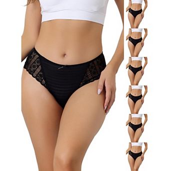 7 Packs Women's Lace Panties Mid-Waist Full Coverage Stretchy Briefs Thin Breathable Knickers