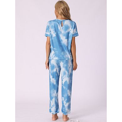 Womens Pajamas Set Soft Sleepwear Tie Dye T-shirt with Pants Pjs Set with Pocket Sweatsuit Outfits