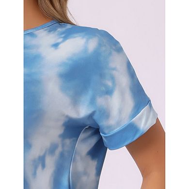 Womens Pajamas Set Soft Sleepwear Tie Dye T-shirt with Pants Pjs Set with Pocket Sweatsuit Outfits