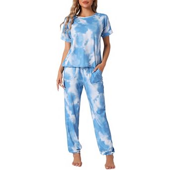 Womens Pajamas Set Soft Sleepwear Tie Dye T-shirt with Pants Pjs Set with Pocket Sweatsuit Outfits