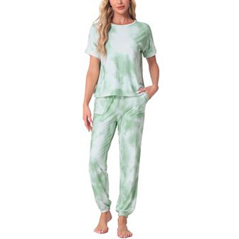 Womens Pajamas Set Soft Sleepwear Tie Dye T-shirt with Pants Pjs Set with Pocket Sweatsuit Outfits