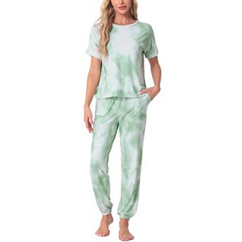 Womens Pajamas Set Soft Sleepwear Tie Dye T-shirt with Pants Pjs Set with Pocket Sweatsuit Outfits
