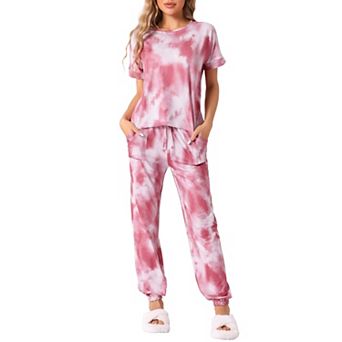 Womens Pajamas Set Soft Sleepwear Tie Dye T-shirt with Pants Pjs Set with Pocket Sweatsuit Outfits