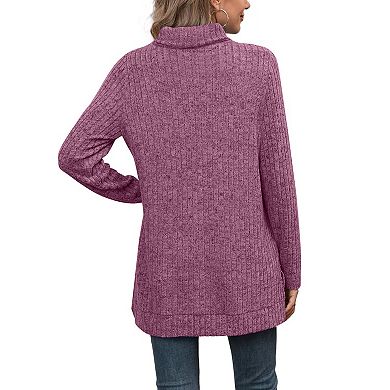 Women's Turtleneck Tunic Sweaters Long Sleeve Ribbed Knit Comfy Loose Casual Fall Sweater