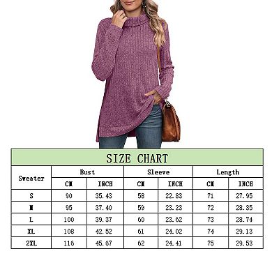 Women's Turtleneck Tunic Sweaters Long Sleeve Ribbed Knit Comfy Loose Casual Fall Sweater