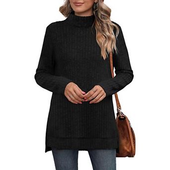Women's Turtleneck Tunic Sweaters Long Sleeve Ribbed Knit Comfy Loose Casual Fall Sweater
