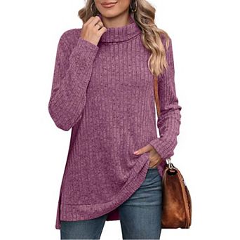 Women's Turtleneck Tunic Sweaters Long Sleeve Ribbed Knit Comfy Loose Casual Fall Sweater