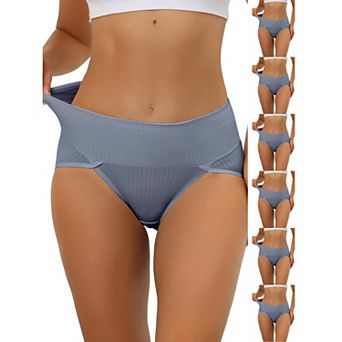 7 Packs Women's Hi-Cut Ribbed High Waist Tummy Control Underwear, Available in Plus Size