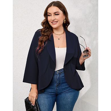 Womens Plus Size Casual Long Sleeve Blazer Open Front Cardigan Work Office Jacket Suit Blazer