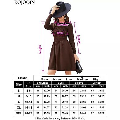 Women Long Sleeve Knitted Crewneck High Waist A-Line Cute Mini Sweater Dress