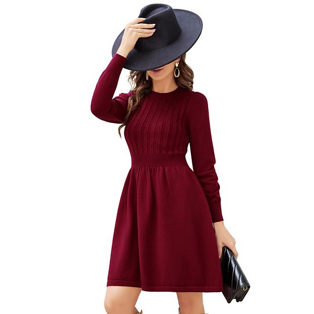 ホットセール 口コミ Women Long Sleeve Knitted Crewneck High Waist A-Line Cute Clothing