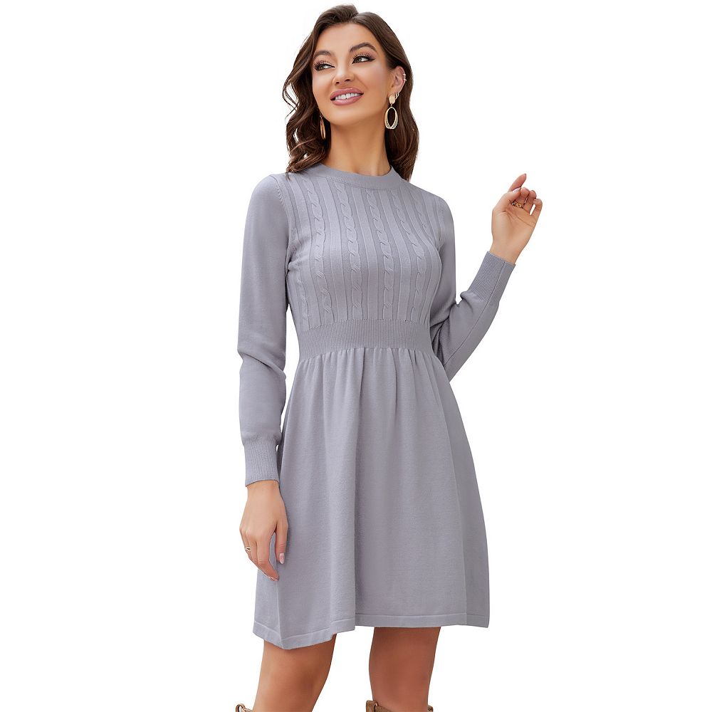 Contrast Round Neck Cutout Long Sleeve Mini Sweater Dress