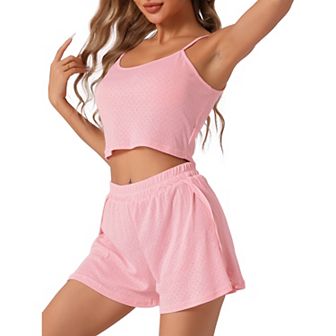 Women's Pajamas Loungewear Soft Round Neck Spaghetti Strap Top and Shorts Pajama Set