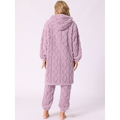 Women's Flannel Pajama Sets Winter Button Up Long Cardigan Hoodies Matching Long Pants 2 Piece
