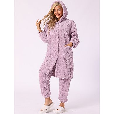 Women's Flannel Pajama Sets Winter Button Up Long Cardigan Hoodies Matching Long Pants 2 Piece