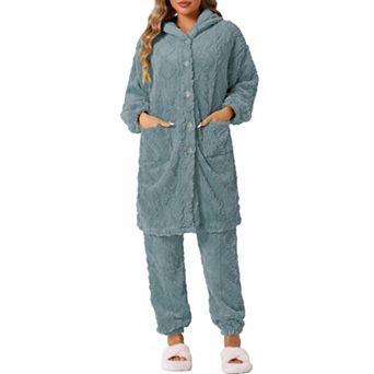 Women's Flannel Pajama Sets Winter Button Up Long Cardigan Hoodies Matching Long Pants 2 pc