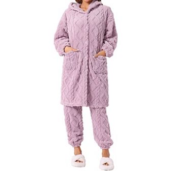Women's Flannel Pajama Sets Winter Button Up Long Cardigan Hoodies Matching Long Pants 2 pc