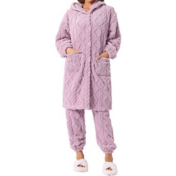 Women's Flannel Pajama Sets Winter Button Up Long Cardigan Hoodies Matching Long Pants 2 pc