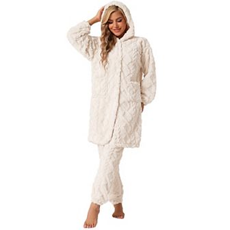 Women's Flannel Pajama Sets Winter Button Up Long Cardigan Hoodies Matching Long Pants 2 pc