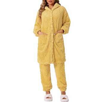 Women's Flannel Pajama Sets Winter Button Up Long Cardigan Hoodies Matching Long Pants 2 pc