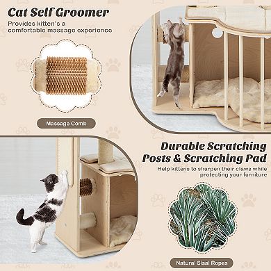 55 Inch Tall Multi-Level Cat Tree with Washable Removable Cushions