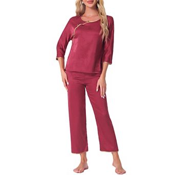 Women's Pajamas Silky Long Sleeve Floral Round Neck Hanfu Loungewear Set