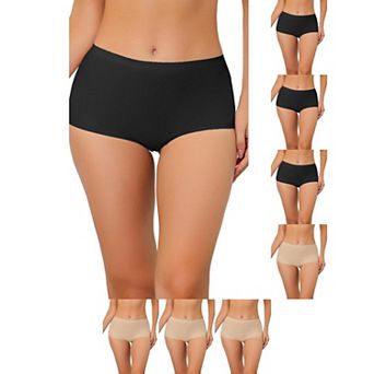 8 Packs Women's Boyshorts Underwear Unlined Invisible mid waist Stretch Solid Panties