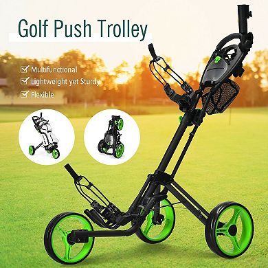 3 Wheel Folding Golf Push Cart with Brake Scoreboard Adjustable Handle