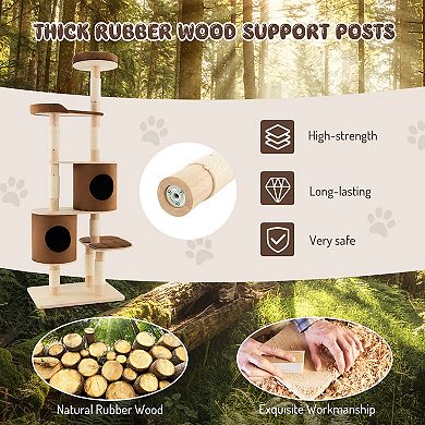 6-Tier Wooden Cat Tree with 2 Removeable Condos Platforms and Perch