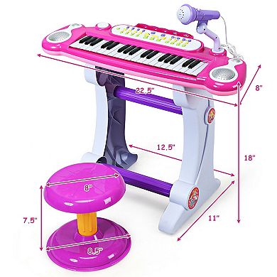 37 Key Electronic Keyboard Kids Toy Piano Included Microphone and Stool