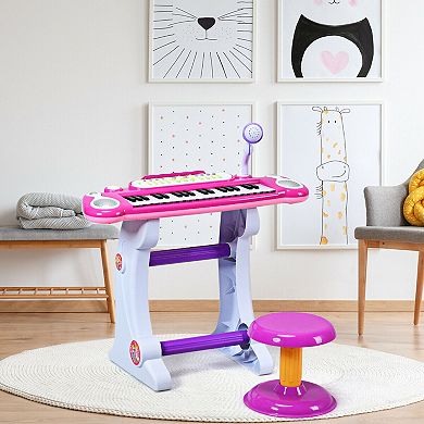 37 Key Electronic Keyboard Kids Toy Piano Included Microphone and Stool