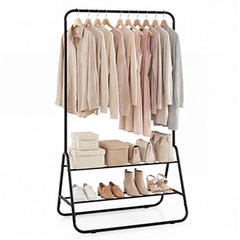 Freestanding Garment Rack with Hanging Rod and 2 Shelves 59 in Tall 45 Pounds