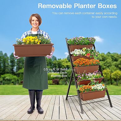 5-tier Vertical Garden Planter Box Elevated Raised Bed with 5 Container