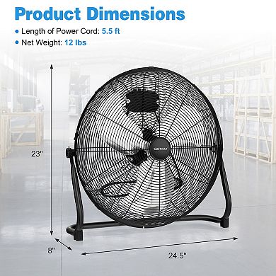 3-Speed High Velocity Floor Fan with Adjustable Tilt Angle and Handle