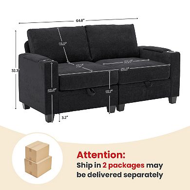 SERWALL Chenille Storage Loveseat, Multifunctional Storage Sofa