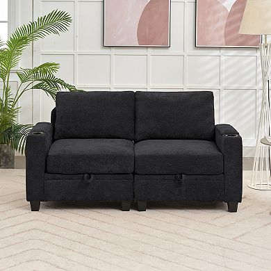 SERWALL Chenille Storage Loveseat, Multifunctional Storage Sofa