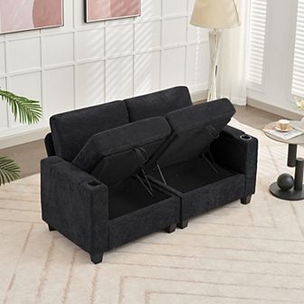 Chenille Storage Loveseat, Multifunctional Storage Sofa