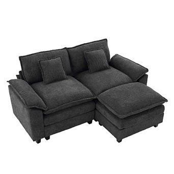 78" Comfy Cloud Couch Sectional Loveseat Chenille Sofa With Ottoman and Wide Armrests