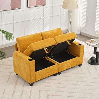 Chenille Storage Loveseat, Multifunctional Storage Sofa