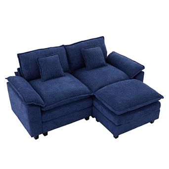 78" Comfy Cloud Couch Sectional Loveseat Boucle Sofa With Ottoman and Wide Armrests