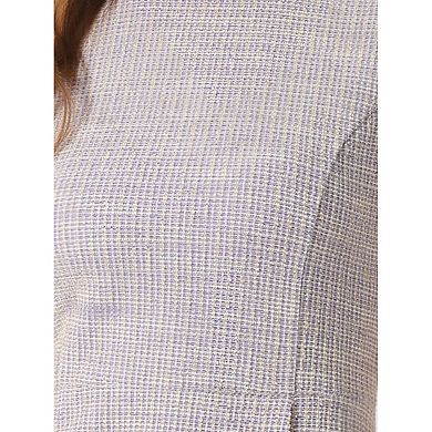 Women's Tweed Pencil Elegant Dress Crew Neck Cap Sleeve Vintage Bodycon Midi Dresses