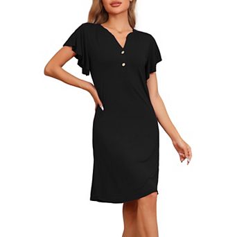 Womens Pajamas V-Neck Nightshirt Loungewear Ruffle Short Sleeve Nightgowns