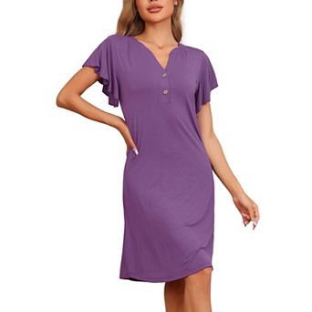 Womens Pajamas V-Neck Nightshirt Loungewear Ruffle Short Sleeve Nightgowns